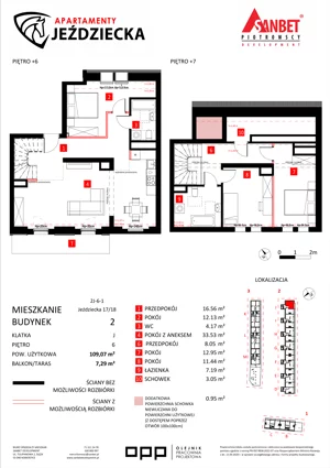 4 pokoje, mieszkanie 109,07 m², piętro 6, oferta nr 17/18, Apartamenty Jeździecka, Wrocław, Krzyki-Partynice, Krzyki, ul. Jeździecka