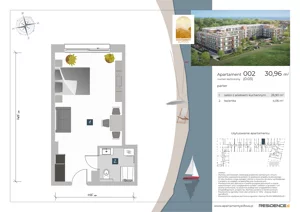 1 pokój, apartament inwestycyjny 30,96 m², parter, oferta nr 0.02, Apartamenty Klifova, Jastrzębia Góra, ul. Klifowa 22