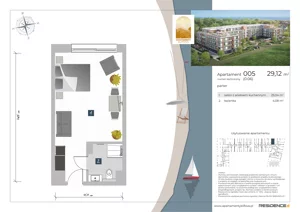 1 pokój, apartament inwestycyjny 29,12 m², parter, oferta nr 0.05, Apartamenty Klifova, Jastrzębia Góra, ul. Klifowa 22