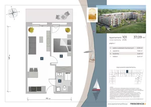 2 pokoje, apartament inwestycyjny 37,09 m², piętro 1, oferta nr 1.01, Apartamenty Klifova, Jastrzębia Góra, ul. Klifowa 22