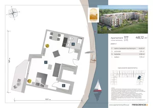1 pokój, apartament inwestycyjny 48,18 m², piętro 1, oferta nr 1.17, Apartamenty Klifova, Jastrzębia Góra, ul. Klifowa 22