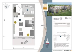 1 pokój, apartament inwestycyjny 36,46 m², piętro 1, oferta nr 1.23, Apartamenty Klifova, Jastrzębia Góra, ul. Klifowa 22