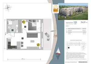 2 pokoje, apartament inwestycyjny 34,51 m², piętro 1, oferta nr 1.29, Apartamenty Klifova, Jastrzębia Góra, ul. Klifowa 22