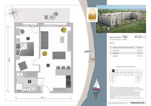 2 pokoje, apartament inwestycyjny 47,31 m², piętro 1, oferta nr 1.36, Apartamenty Klifova, Jastrzębia Góra, ul. Klifowa 22