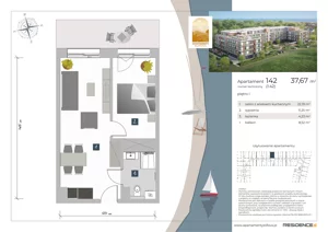 2 pokoje, apartament inwestycyjny 37,67 m², piętro 1, oferta nr 1.42, Apartamenty Klifova, Jastrzębia Góra, ul. Klifowa 22