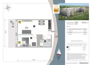 2 pokoje, apartament inwestycyjny 45,10 m², piętro 2, oferta nr 2.33, Apartamenty Klifova, Jastrzębia Góra, ul. Klifowa 22