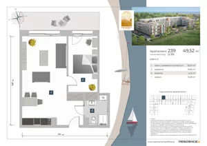 2 pokoje, apartament inwestycyjny 49,52 m², piętro 2, oferta nr 2.39, Apartamenty Klifova, Jastrzębia Góra, ul. Klifowa 22
