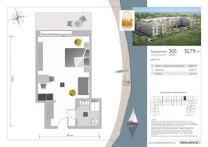 1 pokój, apartament inwestycyjny 32,77 m², piętro 3, oferta nr 3.05, Apartamenty Klifova, Jastrzębia Góra, ul. Klifowa 22