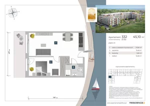 2 pokoje, apartament inwestycyjny 45,10 m², piętro 3, oferta nr 3.32, Apartamenty Klifova, Jastrzębia Góra, ul. Klifowa 22