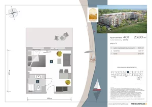 1 pokój, apartament inwestycyjny 23,80 m², piętro 4, oferta nr 4.01, Apartamenty Klifova, Jastrzębia Góra, ul. Klifowa 22