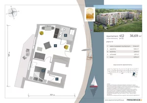 2 pokoje, apartament inwestycyjny 36,75 m², piętro 4, oferta nr 4.12, Apartamenty Klifova, Jastrzębia Góra, ul. Klifowa 22