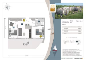 1 pokój, apartament inwestycyjny 40,46 m², piętro 4, oferta nr 4.13, Apartamenty Klifova, Jastrzębia Góra, ul. Klifowa 22