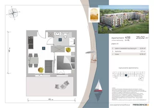 1 pokój, apartament inwestycyjny 25,02 m², piętro 4, oferta nr 4.18, Apartamenty Klifova, Jastrzębia Góra, ul. Klifowa 22
