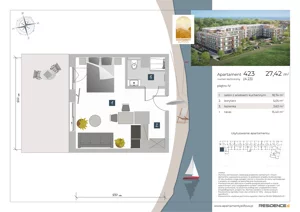 2 pokoje, apartament inwestycyjny 27,42 m², piętro 4, oferta nr 4.23, Apartamenty Klifova, Jastrzębia Góra, ul. Klifowa 22