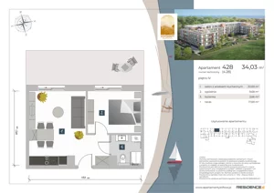 1 pokój, apartament inwestycyjny 34,03 m², piętro 4, oferta nr 4.28, Apartamenty Klifova, Jastrzębia Góra, ul. Klifowa 22