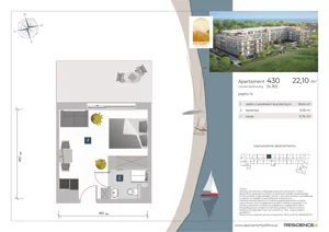 2 pokoje, apartament inwestycyjny 22,10 m², piętro 4, oferta nr 4.30, Apartamenty Klifova, Jastrzębia Góra, ul. Klifowa 22