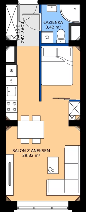 1 pokój, mieszkanie 36,81 m², piętro 1, oferta nr EZ.1.1.7, ELEWATOR. Mieszkania&Lofty - lofty, Wrocław, Kleczków, Psie Pole, Rychtalska 