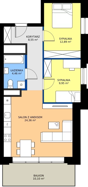 3 pokoje, mieszkanie 60,20 m², piętro 6, oferta nr EZ.2.6.58, ELEWATOR. Mieszkania&Lofty - lofty, Wrocław, Kleczków, Psie Pole, Rychtalska 