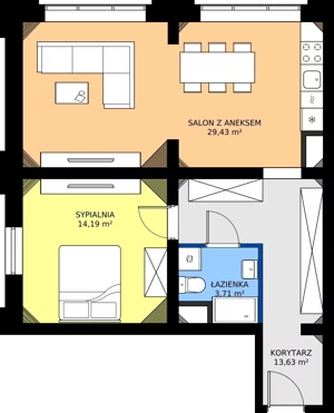 2 pokoje, mieszkanie 60,96 m², piętro 1, oferta nr EZ.1.1.1, ELEWATOR. Mieszkania&Lofty - lofty, Wrocław, Kleczków, Psie Pole, Rychtalska 