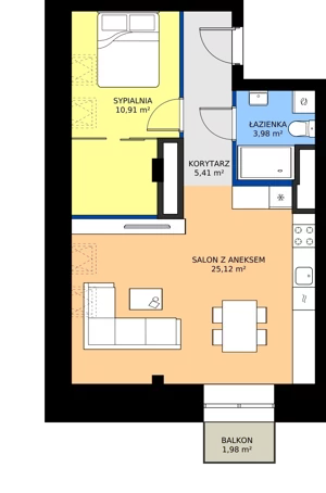 2 pokoje, mieszkanie 45,42 m², piętro 8, oferta nr EZ.1.8.93, ELEWATOR. Mieszkania&Lofty - lofty, Wrocław, Kleczków, Psie Pole, Rychtalska 
