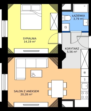 2 pokoje, mieszkanie 43,83 m², piętro 1, oferta nr EZ.1.1.2, ELEWATOR. Mieszkania&Lofty - lofty, Wrocław, Kleczków, Psie Pole, Rychtalska 