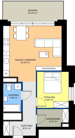 2 pokoje, mieszkanie 52,31 m², piętro 6, oferta nr EZ.2.6.57, ELEWATOR. Mieszkania&Lofty - lofty, Wrocław, Kleczków, Psie Pole, Rychtalska 