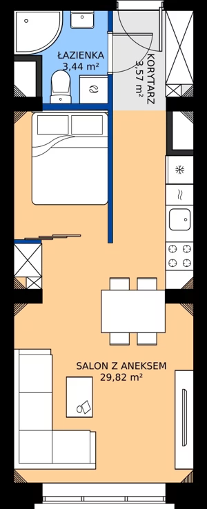 1 pokój, mieszkanie 36,83 m², piętro 1, oferta nr EZ.1.1.4, ELEWATOR. Mieszkania&Lofty - lofty, Wrocław, Kleczków, Psie Pole, Rychtalska 