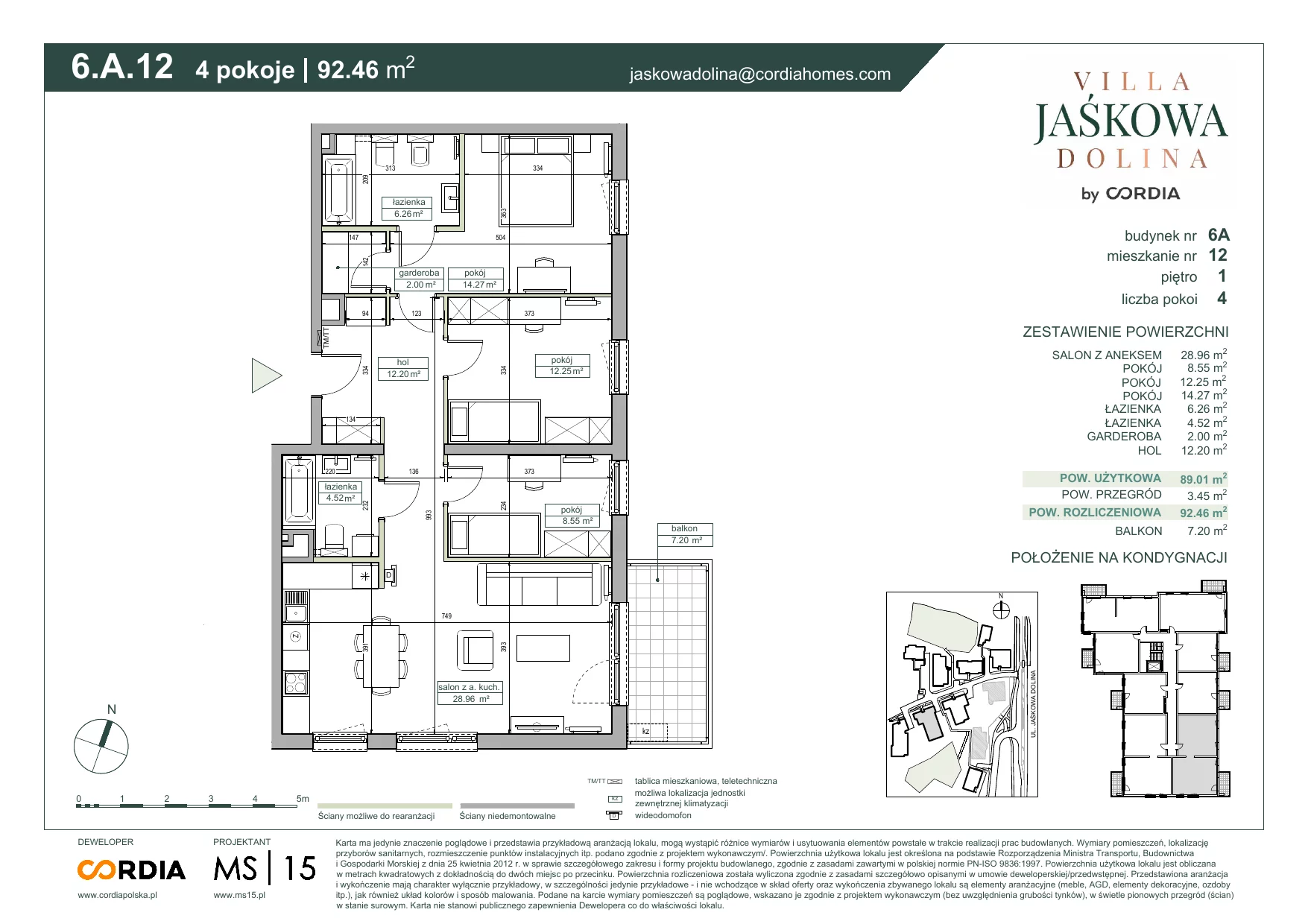 Mieszkanie 92,46 m², piętro 1, oferta nr 6.A.12, Villa Jaśkowa Dolina, Gdańsk, Wrzeszcz, ul. Jaśkowa Dolina