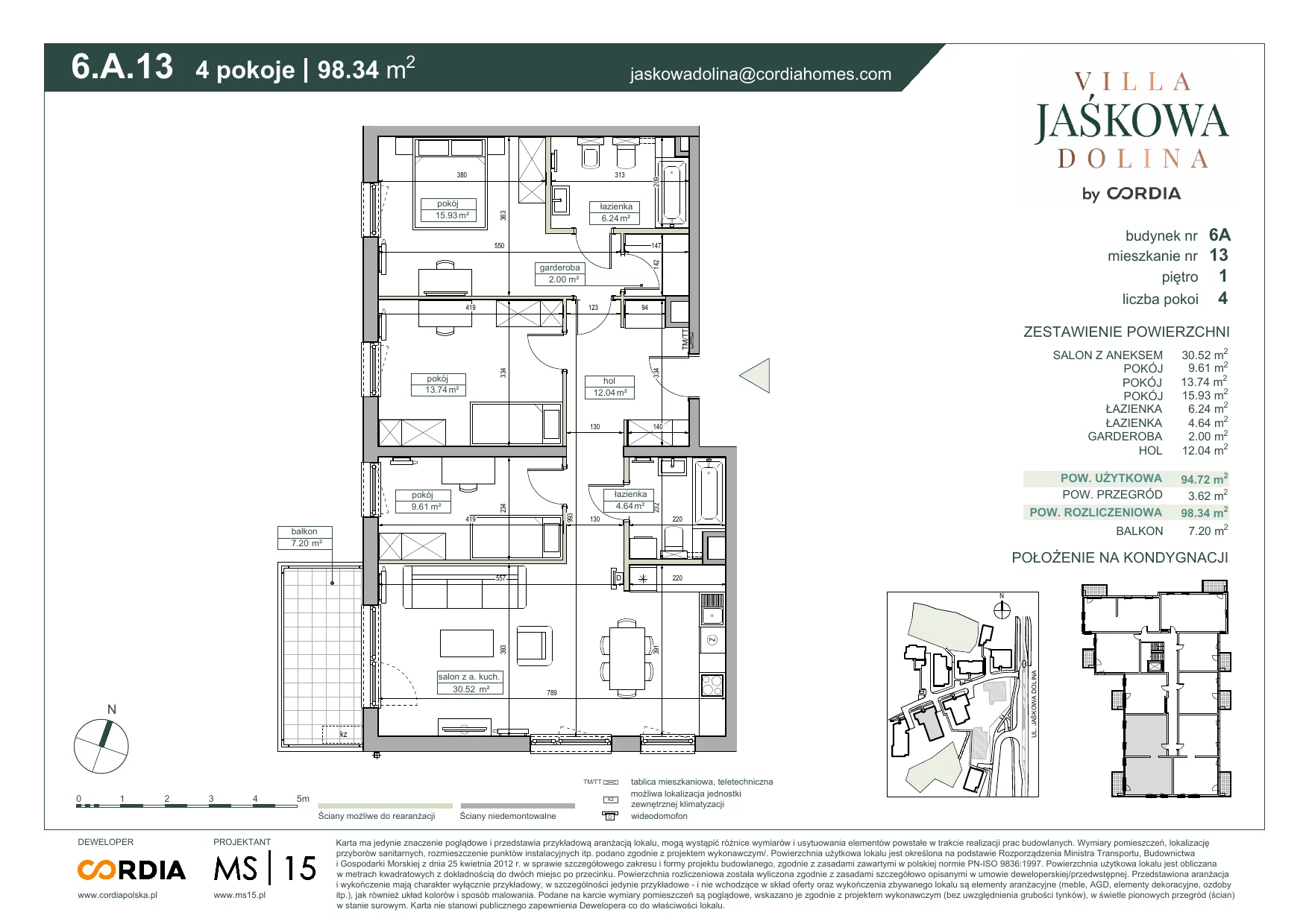 Mieszkanie 98,34 m², piętro 1, oferta nr 6.A.13, Villa Jaśkowa Dolina, Gdańsk, Wrzeszcz, ul. Jaśkowa Dolina