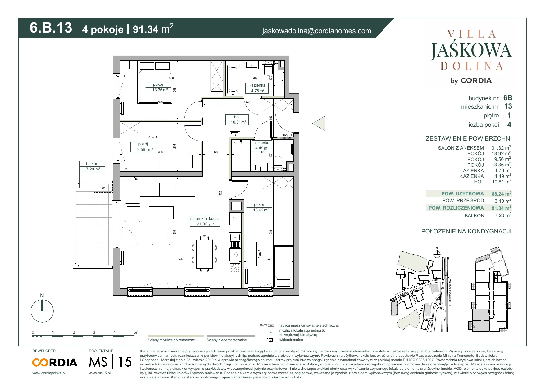 Mieszkanie 91,34 m², piętro 1, oferta nr 6.B.13, Villa Jaśkowa Dolina, Gdańsk, Wrzeszcz, ul. Jaśkowa Dolina