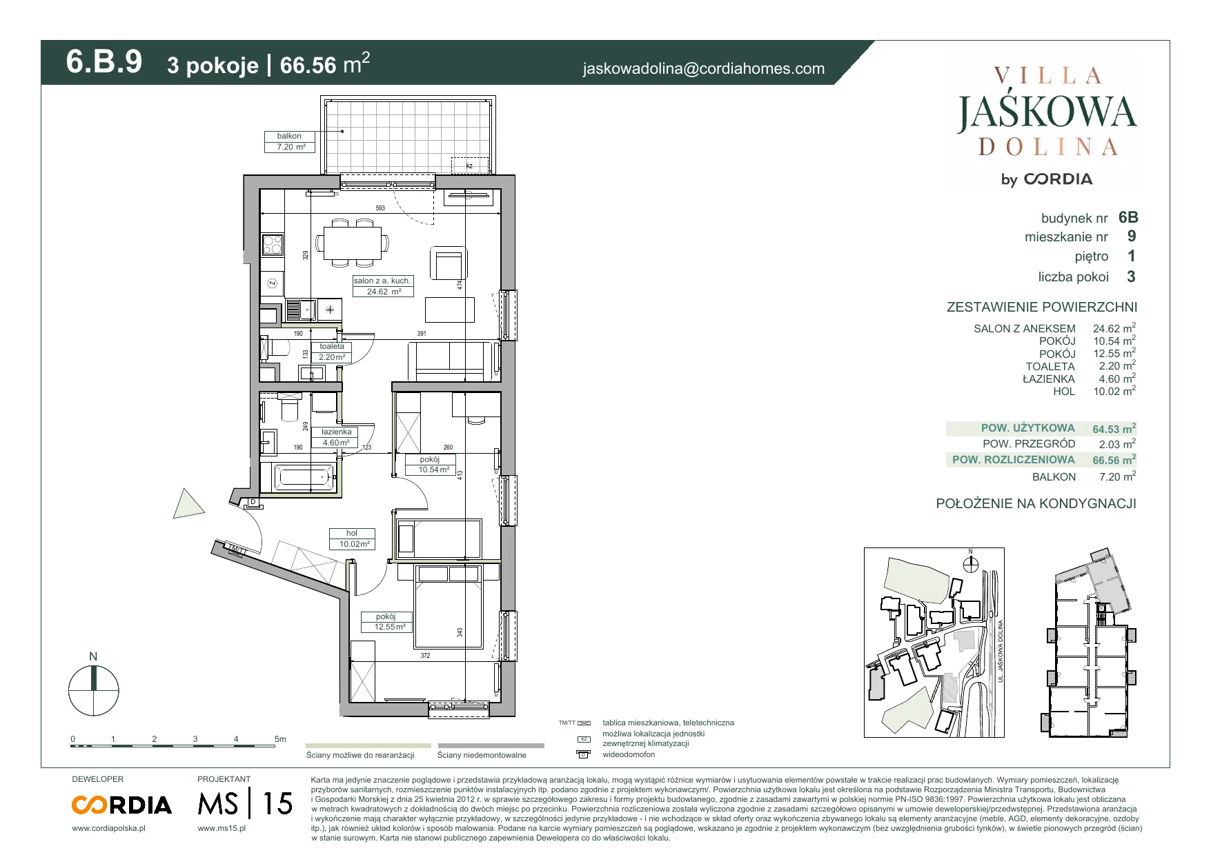 Mieszkanie 66,56 m², piętro 1, oferta nr 6.B.9, Villa Jaśkowa Dolina, Gdańsk, Wrzeszcz, ul. Jaśkowa Dolina