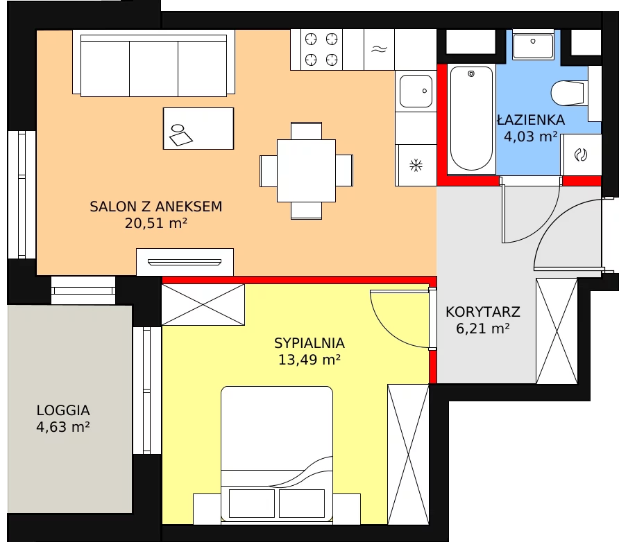 Apartament 45,43 m², piętro 1, oferta nr A.1.2, Leśna Sonata, Sopot, Górny Sopot, Przylesie, ul. 23 Marca