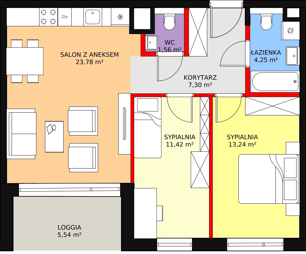 Apartament 64,01 m², piętro 1, oferta nr A.1.6, Leśna Sonata, Sopot, Górny Sopot, Przylesie, ul. 23 Marca