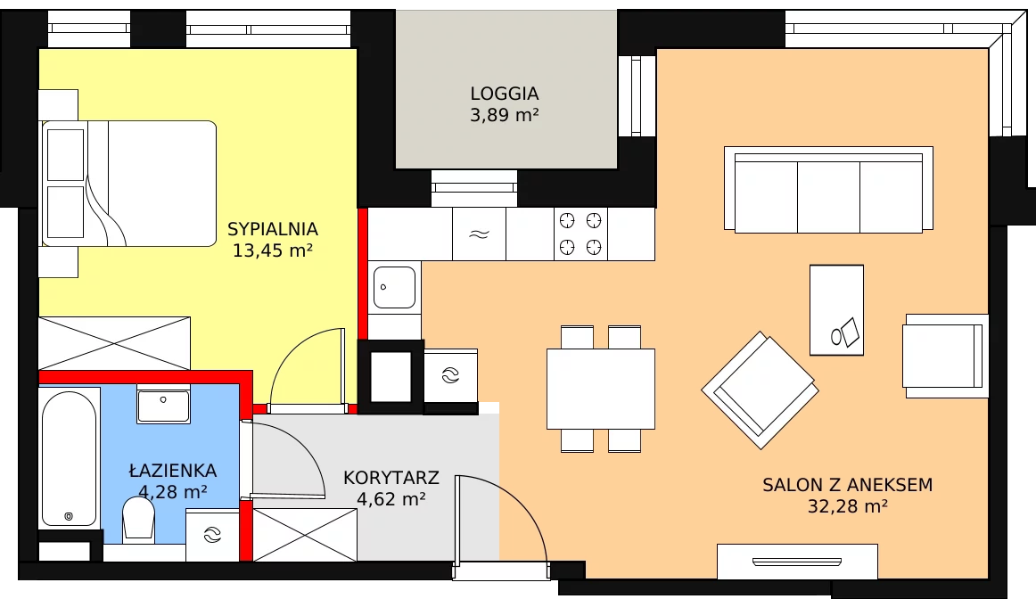 Apartament 55,68 m², piętro 1, oferta nr C.1.1, Leśna Sonata, Sopot, Górny Sopot, Przylesie, ul. 23 Marca