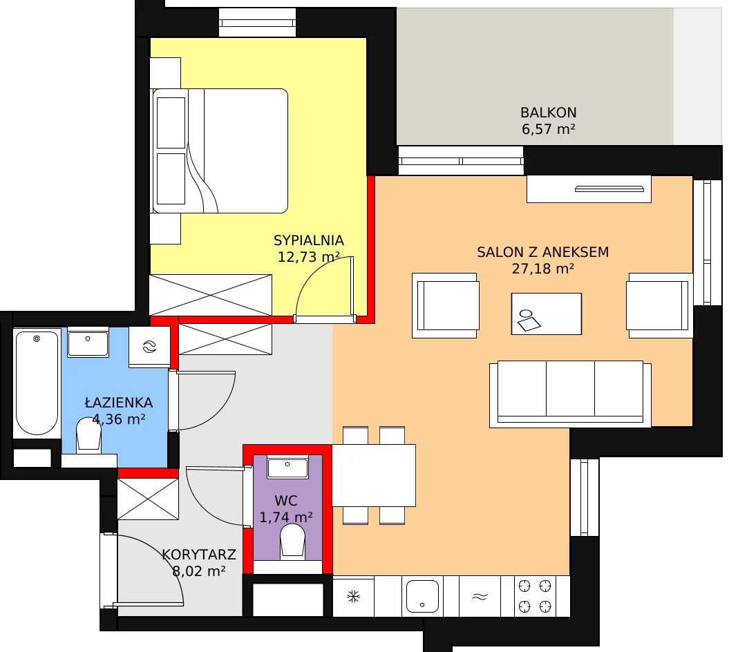 Apartament 55,85 m², piętro 1, oferta nr C.1.2, Leśna Sonata, Sopot, Górny Sopot, Przylesie, ul. 23 Marca