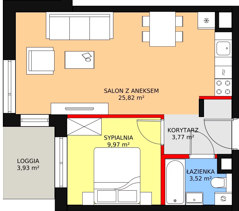 Apartament 44,42 m², piętro 1, oferta nr C.1.4, Leśna Sonata, Sopot, Górny Sopot, Przylesie, ul. 23 Marca