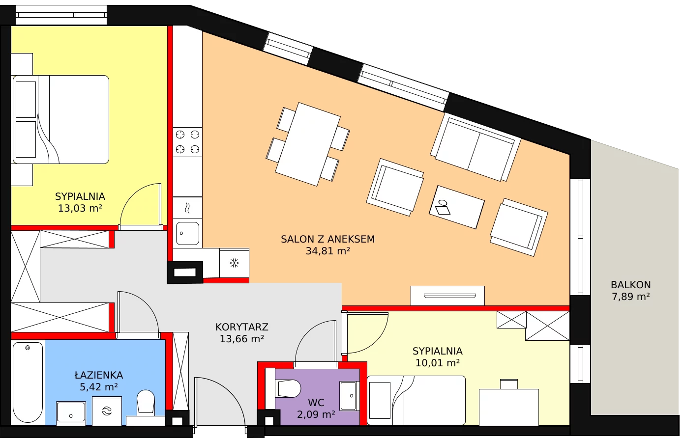 Apartament 82,02 m², piętro 2, oferta nr B.2.1, Leśna Sonata, Sopot, Górny Sopot, Przylesie, ul. 23 Marca