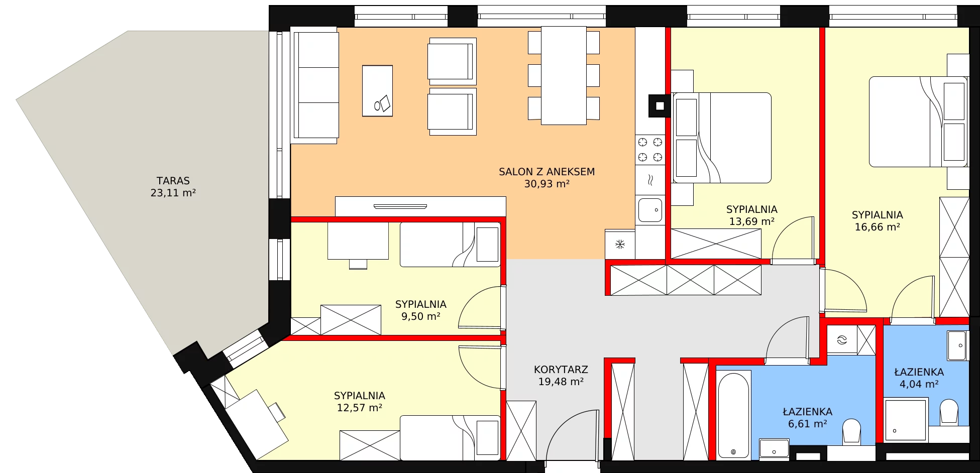 5 pokoi, apartament 118,73 m², piętro 3, oferta nr C.3.7, Leśna Sonata, Sopot, Górny Sopot, Przylesie, ul. 23 Marca