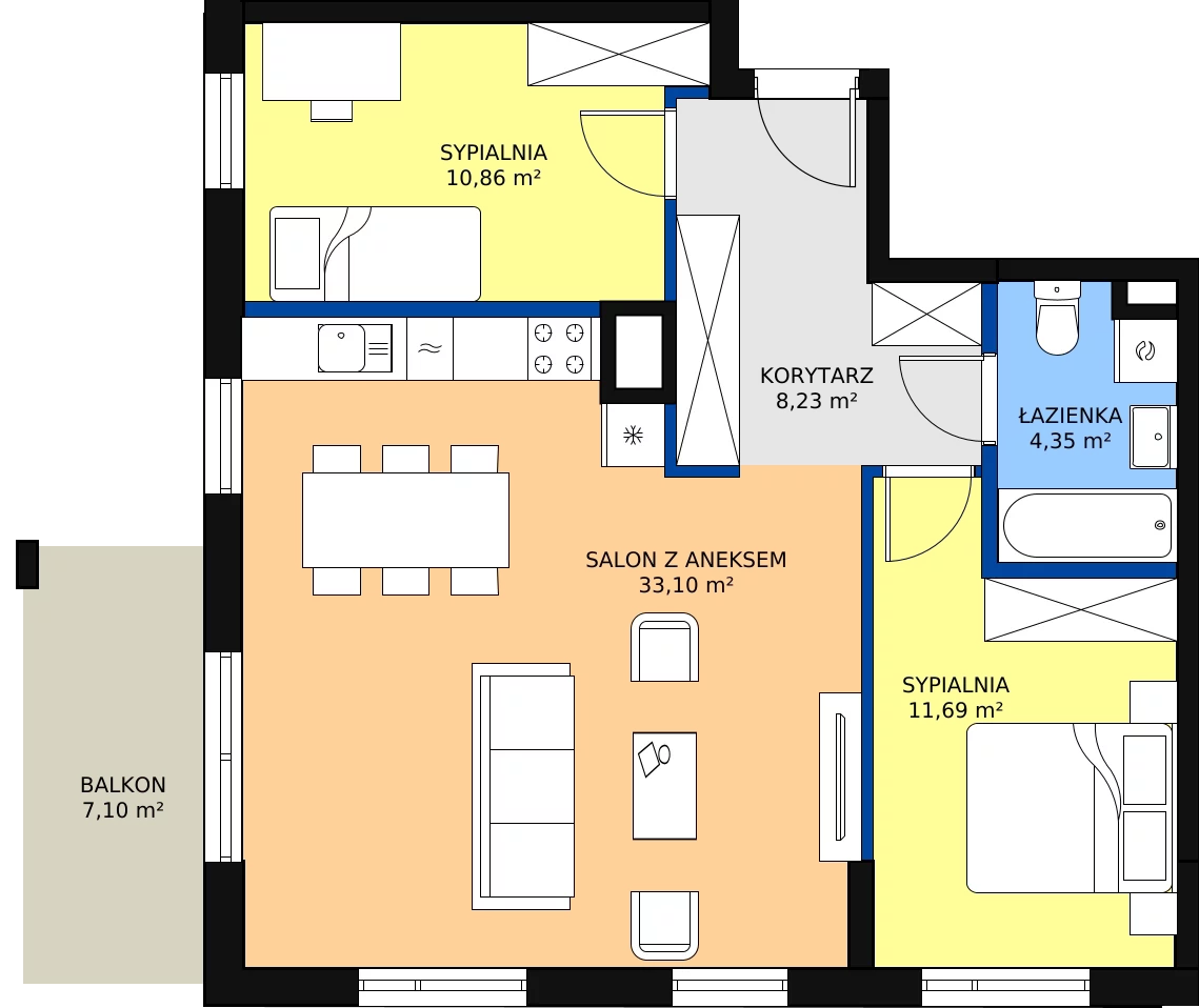 Zalety mieszkania 70.34 m², A.17