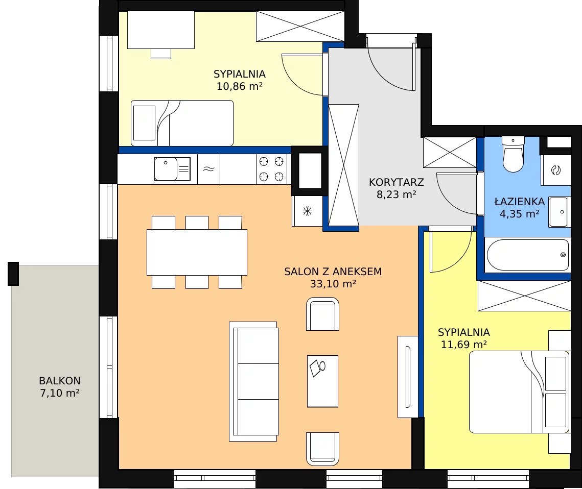 Zalety mieszkania 70.34 m², A.20