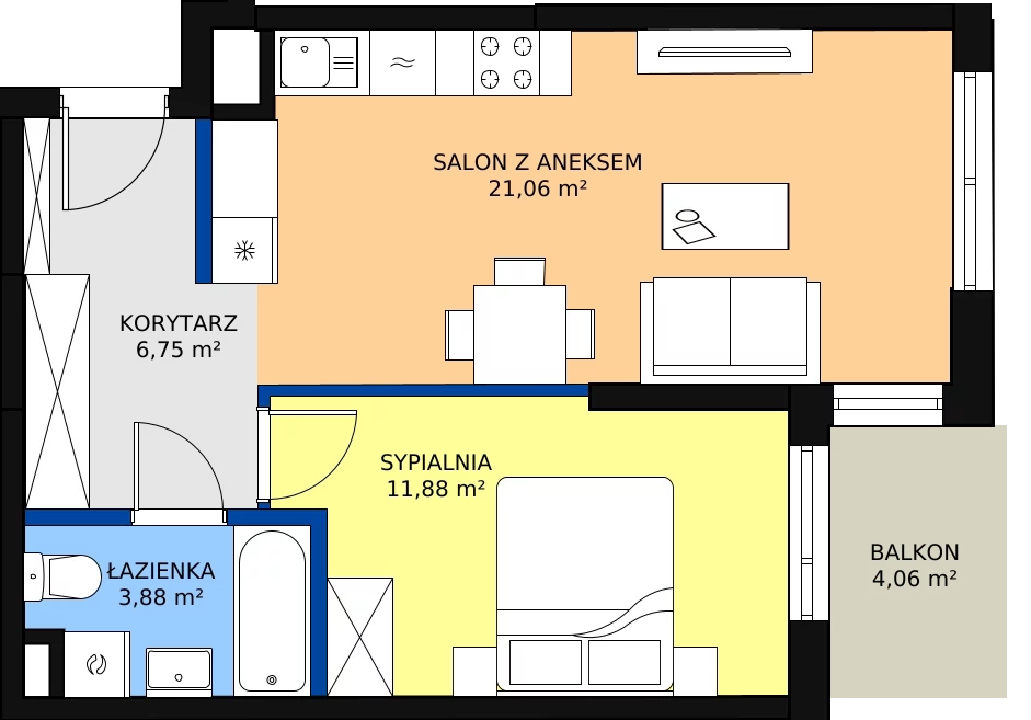 Zalety mieszkania 44.88 m², A.43