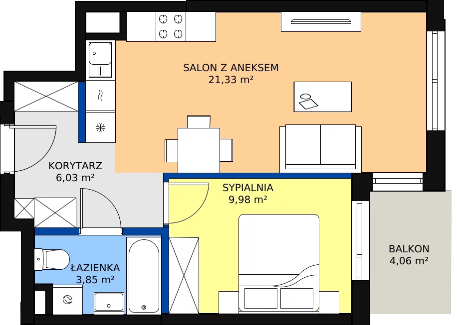 Zalety mieszkania 42.53 m², A.48