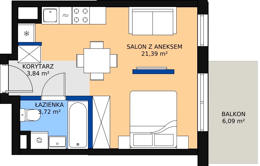 Zalety mieszkania 29.88 m², B.26