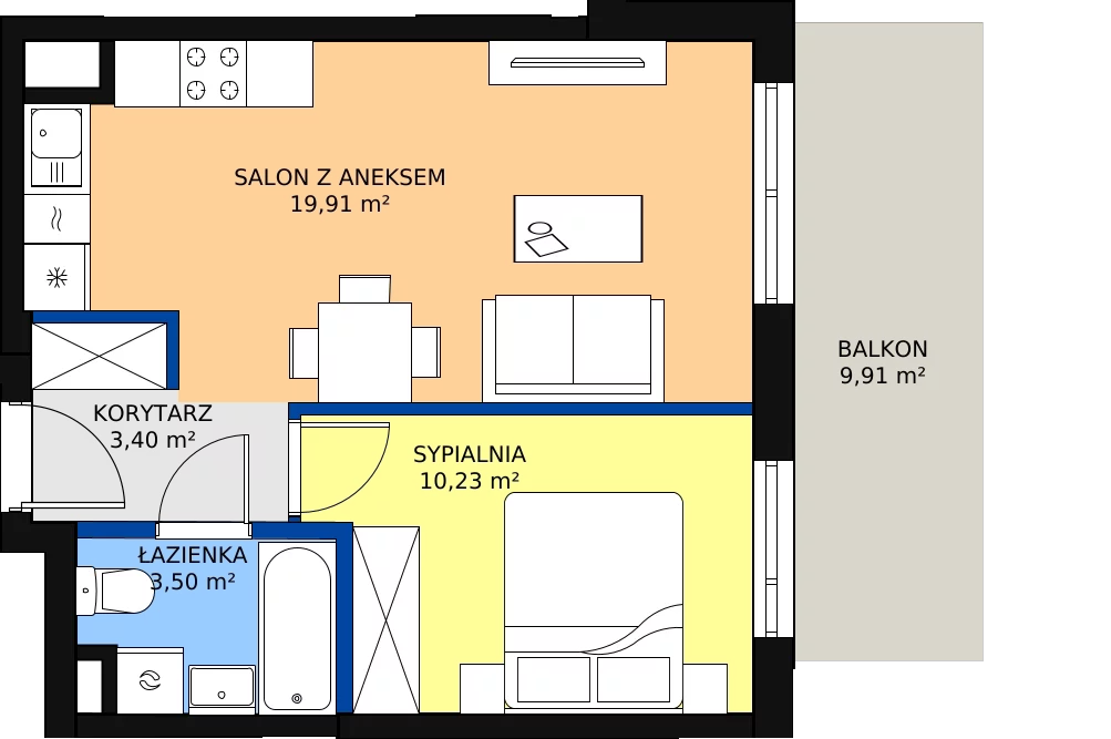 Zalety mieszkania 38.43 m², B.62