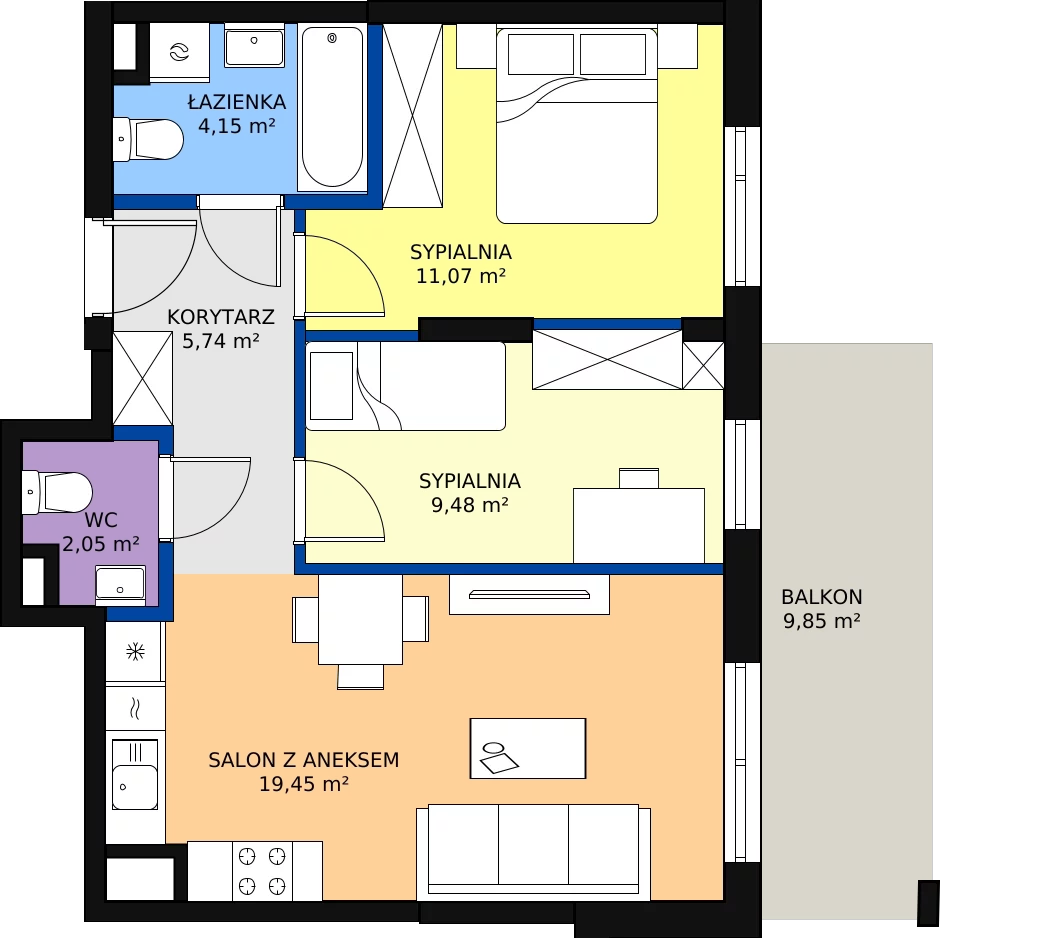 Zalety mieszkania 54.19 m², B.91