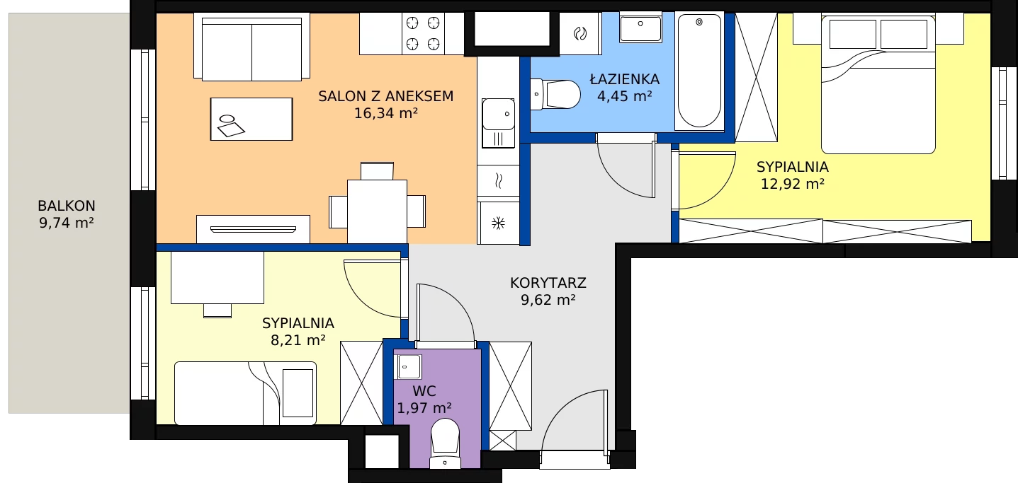 Zalety mieszkania 55.78 m², B.93