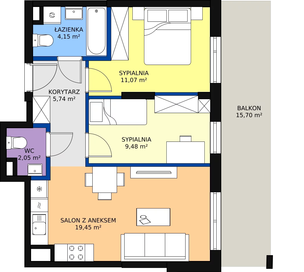 Zalety mieszkania 54.19 m², B.95