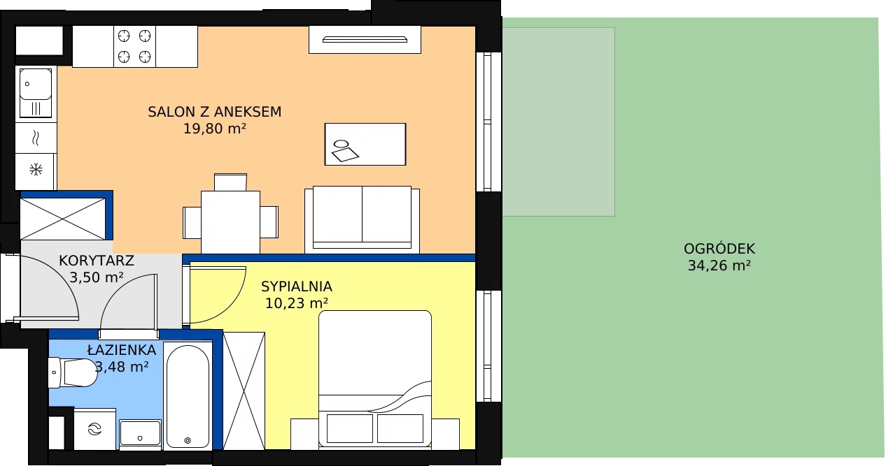 Zalety mieszkania 38.42 m², B.34