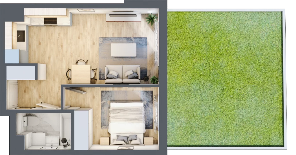 2 pokoje, mieszkanie 38,42 m², parter, oferta nr B.34, Hi Mokotów, Warszawa, Ursynów, Wyczółki, ul. Bokserska 63
