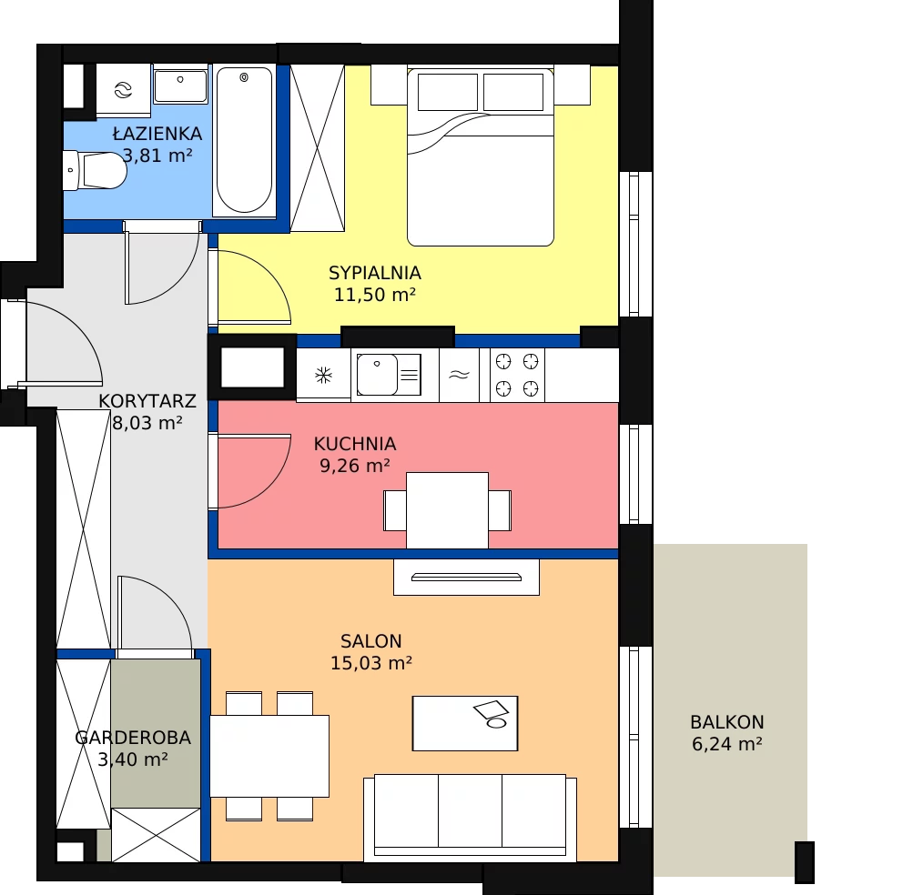 Zalety mieszkania 53.17 m², B.43